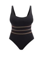 Eres - Cabestan Scoop-neck Striped Swimsuit - Womens - Black
