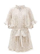 Matchesfashion.com Juliet Dunn - Sequinned Printed Cotton Shirt Dress - Womens - White Multi