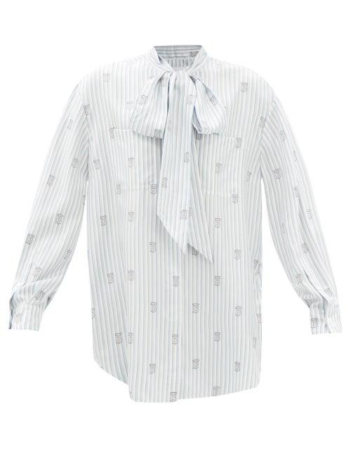 Burberry - Bindie Pussy-bow Striped Silk-blend Blouse - Womens - Light Blue