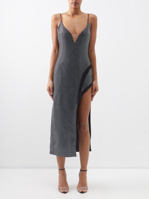 David Koma - Asymmetric Crystal-embellished Crepe Gown - Womens - Black Silver