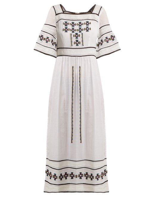 Matchesfashion.com Talitha - Sarafina Embroidered Cotton Dress - Womens - White