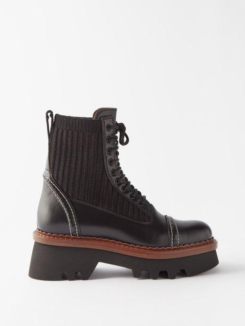 Chlo - Owena Leather Lace-up Boots - Womens - Black