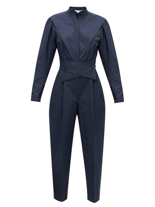 Matchesfashion.com Stella Mccartney - Crossover-belt Slubbed-twill Jumpsuit - Womens - Navy
