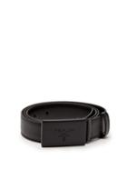 Matchesfashion.com Prada - Rectangular Buckle Leather Trimmed Canvas Belt - Mens - Black