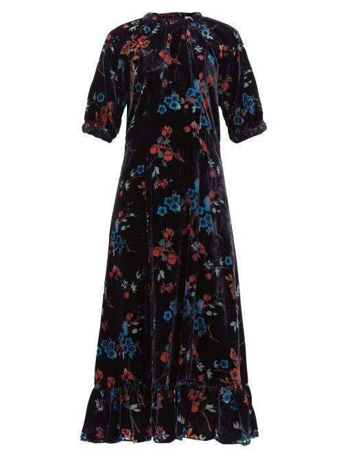 Matchesfashion.com Sea - Mari Velvet Print Dress - Womens - Black Multi
