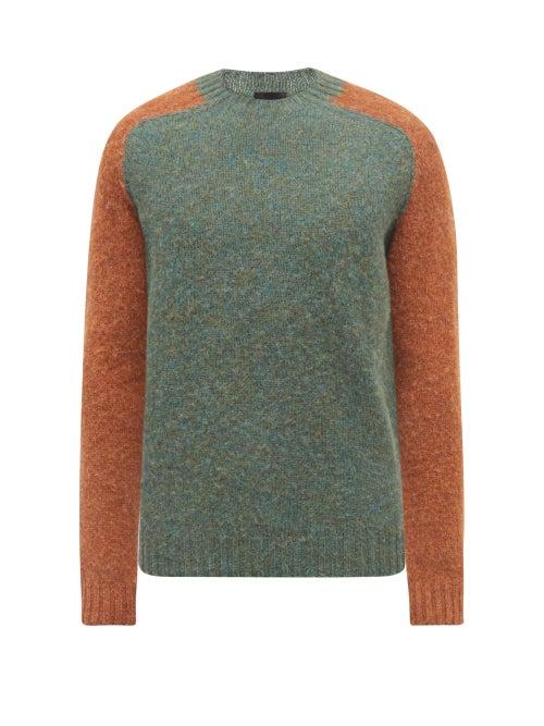 Howlin' - Blind Fingers Colour-block Brushed-wool Sweater - Mens - Green Multi