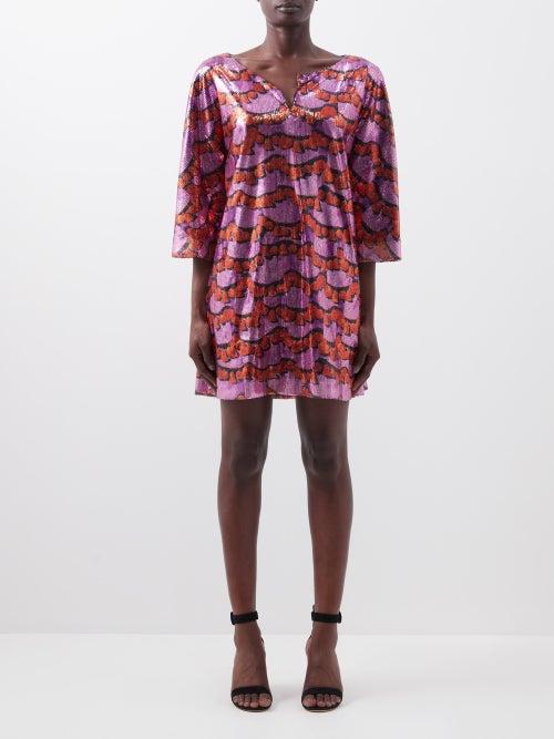La Doublej - Sequinned Jersey Mini Dress - Womens - Red Multi