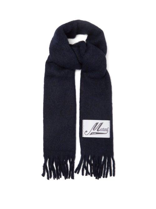 Ladies Accessories Marni - Logo-patch Alpaca-blend Scarf - Womens - Navy