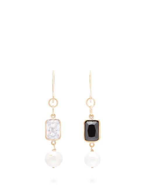Matchesfashion.com Sonia Boyajian - Piano Mismatched Zirconia & Pearl Drop Earrings - Womens - Gold