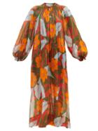 Ladies Rtw Lee Mathews - Oleander Shirred Hibiscus-print Ramie Maxi Dress - Womens - Orange Multi