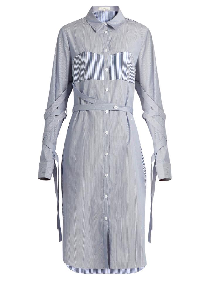 Tibi Sleeve And Waist-tie Striped Cotton Shirtdress