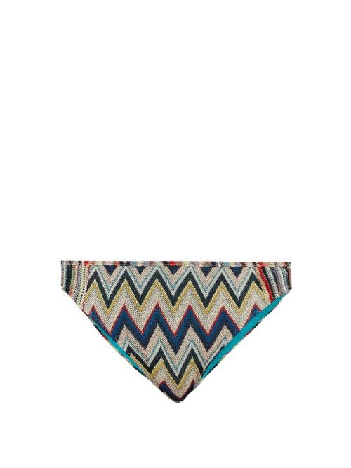 Matchesfashion.com Missoni Mare - Metallic Zigzag Knitted Bikini Briefs - Womens - Multi