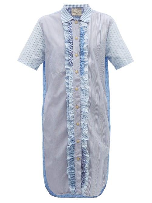 Matchesfashion.com By Walid - Oscar Patchwork Cotton Poplin Shirtdress - Womens - Blue Multi