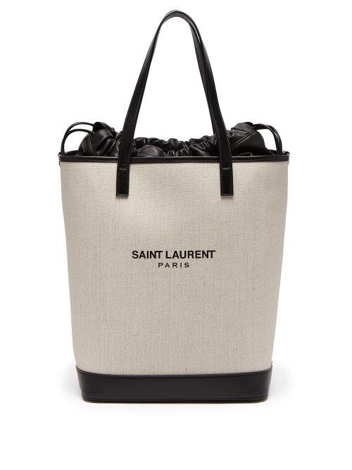 Matchesfashion.com Saint Laurent - Teddy Drawstring Canvas Tote - Womens - Black White