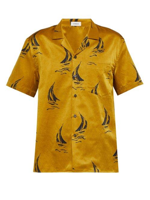 Matchesfashion.com Commas - Silk Blend Printed Shirt - Mens - Yellow