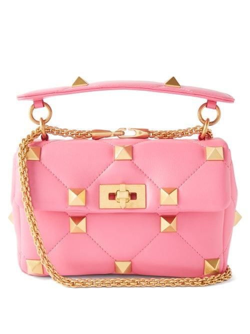 Valentino Garavani - Roman Stud Medium Quilted-leather Shoulder Bag - Womens - Pink