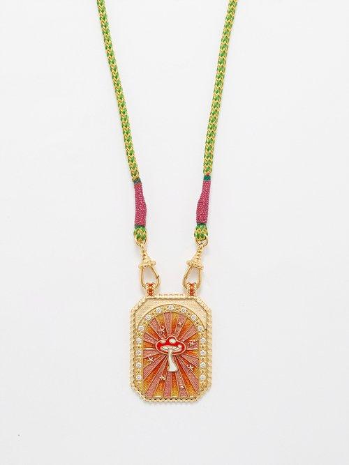 Marie Lichtenberg - Mushroom Diamond & 18kt Gold Scapular Necklace - Womens - Gold Multi