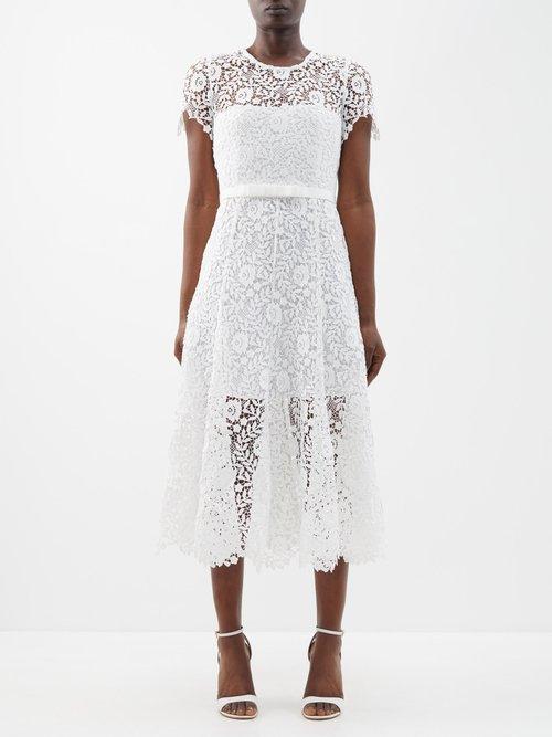 Self-portrait - Rose Guipure-lace Midi Dress - Womens - White