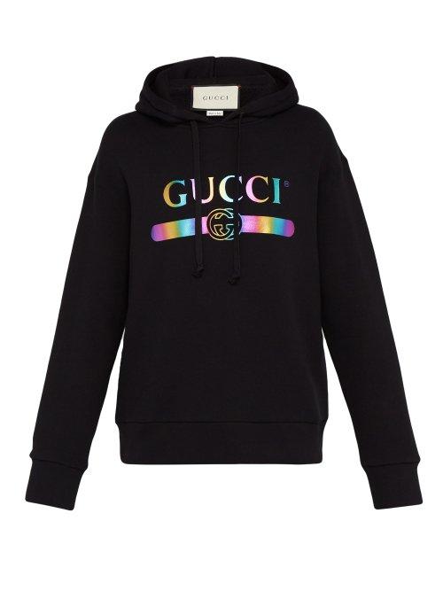 Matchesfashion.com Gucci - Iridescent Logo Print Hooded Sweatshirt - Mens - Black Multi