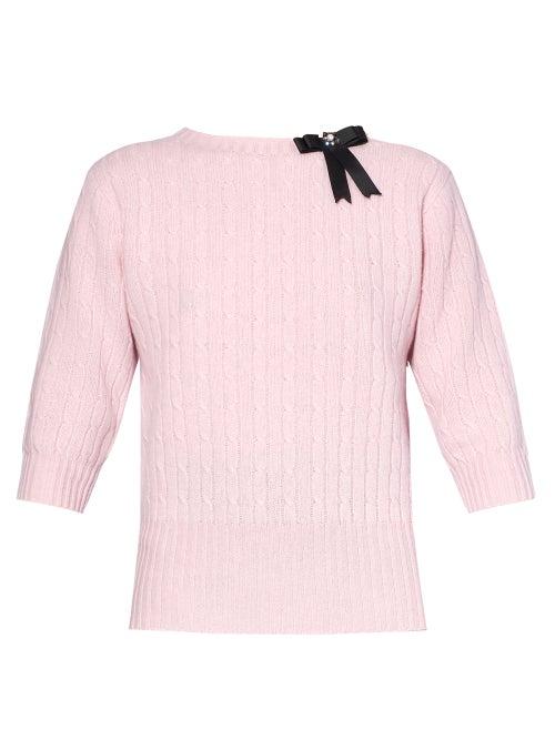 Matchesfashion.com Erdem - Avice Crystal-bow Cable-knit Sweater - Womens - Light Pink