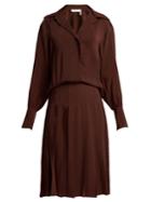Chloé Pleated Silk Crepe De Chine Shirtdress