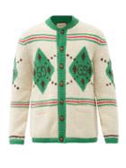 Matchesfashion.com Gucci - Gg-logo Macro-argyle Alpaca-blend Cardigan - Mens - Ivory
