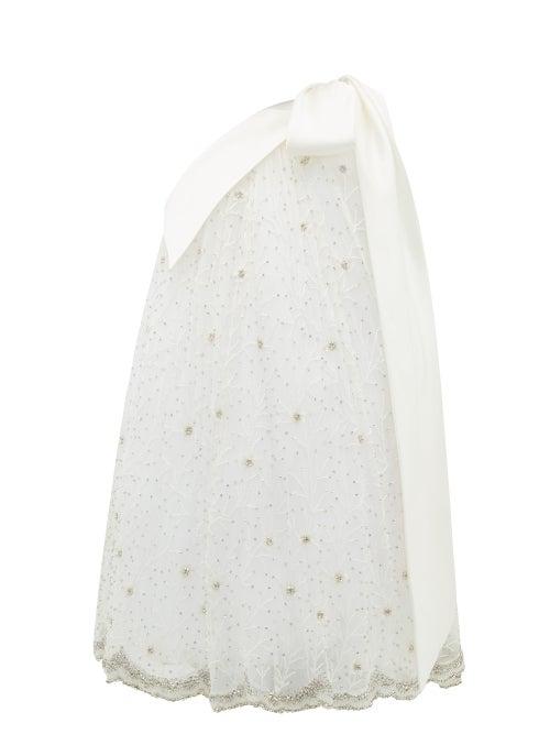 Matchesfashion.com Richard Quinn - One-shoulder Crystal-embellished Tulle Dress - Womens - Ivory