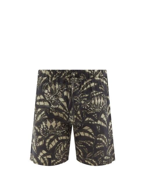 Mens Basics Desmond & Dempsey - Pardalis Reptile-print Cotton-poplin Pyjama Shorts - Mens - Black Multi