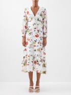 Erdem - Magdalene Lace-trim Floral-print Silk Dress - Womens - White Print