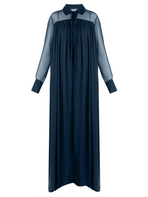 Matchesfashion.com By. Bonnie Young - Long Sleeved Silk Chiffon Gown - Womens - Mid Blue