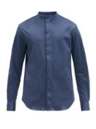 Matchesfashion.com Giorgio Armani - Grandad-collar Cotton-jersey Shirt - Mens - Navy