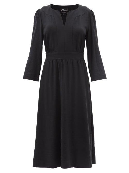Ladies Rtw A.p.c. - Nellie Sweetheart-neck Crepe Midi Dress - Womens - Black