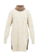 Matchesfashion.com Joseph - Oversized Roll Neck Cable Knit Wool Blend Sweater - Womens - Beige White