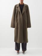 Raey - Exaggerated-shoulder Split-side Wool Coat - Womens - Dark Khaki