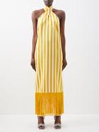 Taller Marmo - Merengue Halterneck Fringed Silk-blend Dress - Womens - Yellow
