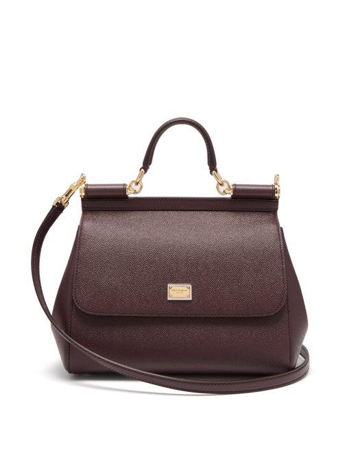 Matchesfashion.com Dolce & Gabbana - Sicily Medium Grained Leather Bag - Womens - Burgundy
