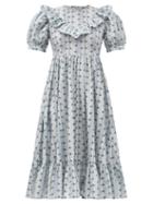 Matchesfashion.com Batsheva - May Ruffled Floral-print Cotton Dress - Womens - Blue Multi