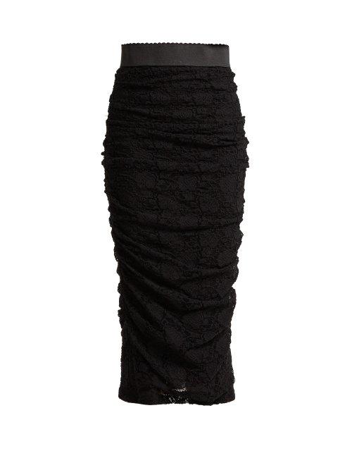 Matchesfashion.com Dolce & Gabbana - Ruched Lace Pencil Skirt - Womens - Black