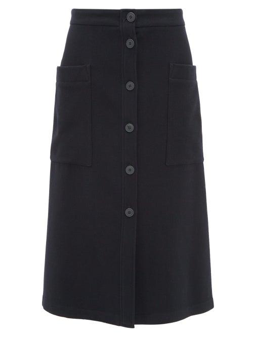 Matchesfashion.com Raey - Button Through A Line Wool Blend Midi Skirt - Womens - Navy