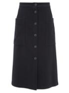 Matchesfashion.com Raey - Button Through A Line Wool Blend Midi Skirt - Womens - Navy
