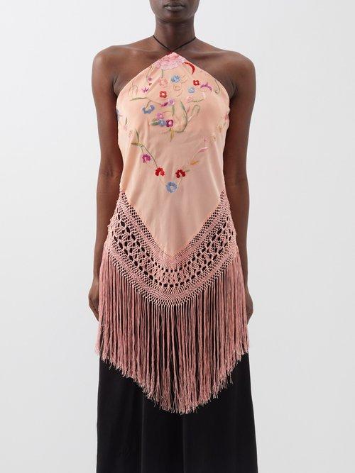 Conner Ives - Halterneck Upcycled Piano Shawl Silk-blend Top - Womens - Light Pink
