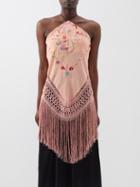 Conner Ives - Halterneck Upcycled Piano Shawl Silk-blend Top - Womens - Light Pink