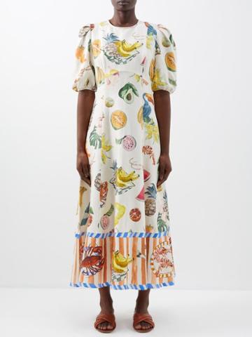 Ale Mais - Theo Printed Linen Midi Dress - Womens - Multi