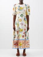 Ale Mais - Theo Printed Linen Midi Dress - Womens - Multi