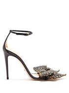 Matchesfashion.com Gucci - Crystal Embellished Detachable Bow Leather Sandals - Womens - Black Silver