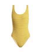 Matchesfashion.com Solid & Striped - The Anne Marie Striped Ribbed Swimsuit - Womens - Yellow White