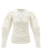 Matchesfashion.com Isabel Marant - Tayma Lace-panel Cotton-poplin Top - Womens - Ivory
