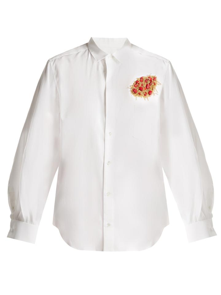 Toga Point-collar Bead-embellished Cotton-poplin Shirt