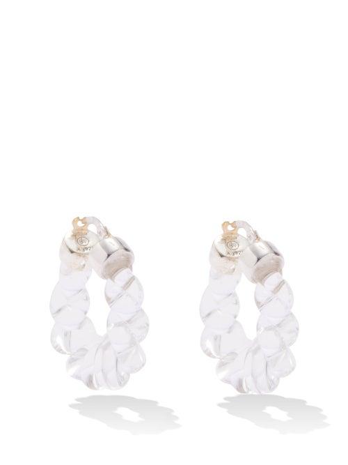Bottega Veneta - Twist Glass And Sterling-silver Hoop Earrings - Womens - Clear