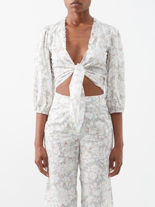 Loup Charmant - Carta Cotton Crop Top - Womens - Floral